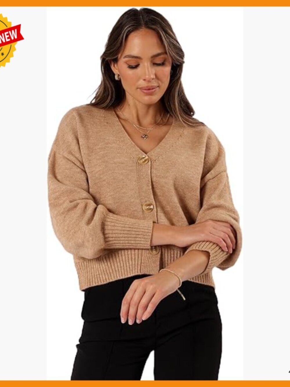 Button Front Cardigan Long Sleeve Ribbed Cuffs V Neck Sweater